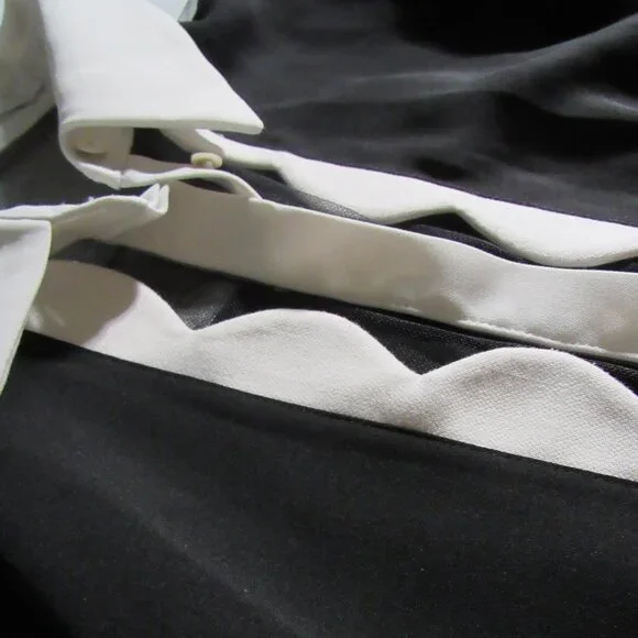 Anne Fontaine Black White Scalloped Mesh Sheer Center Blouse 38 US 6 - Picture 6 of 7